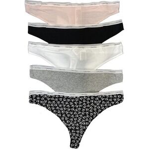 Calvin Klein Thong Panties Women M Multicolor NEW Carousel Logo Cotton 5pk
